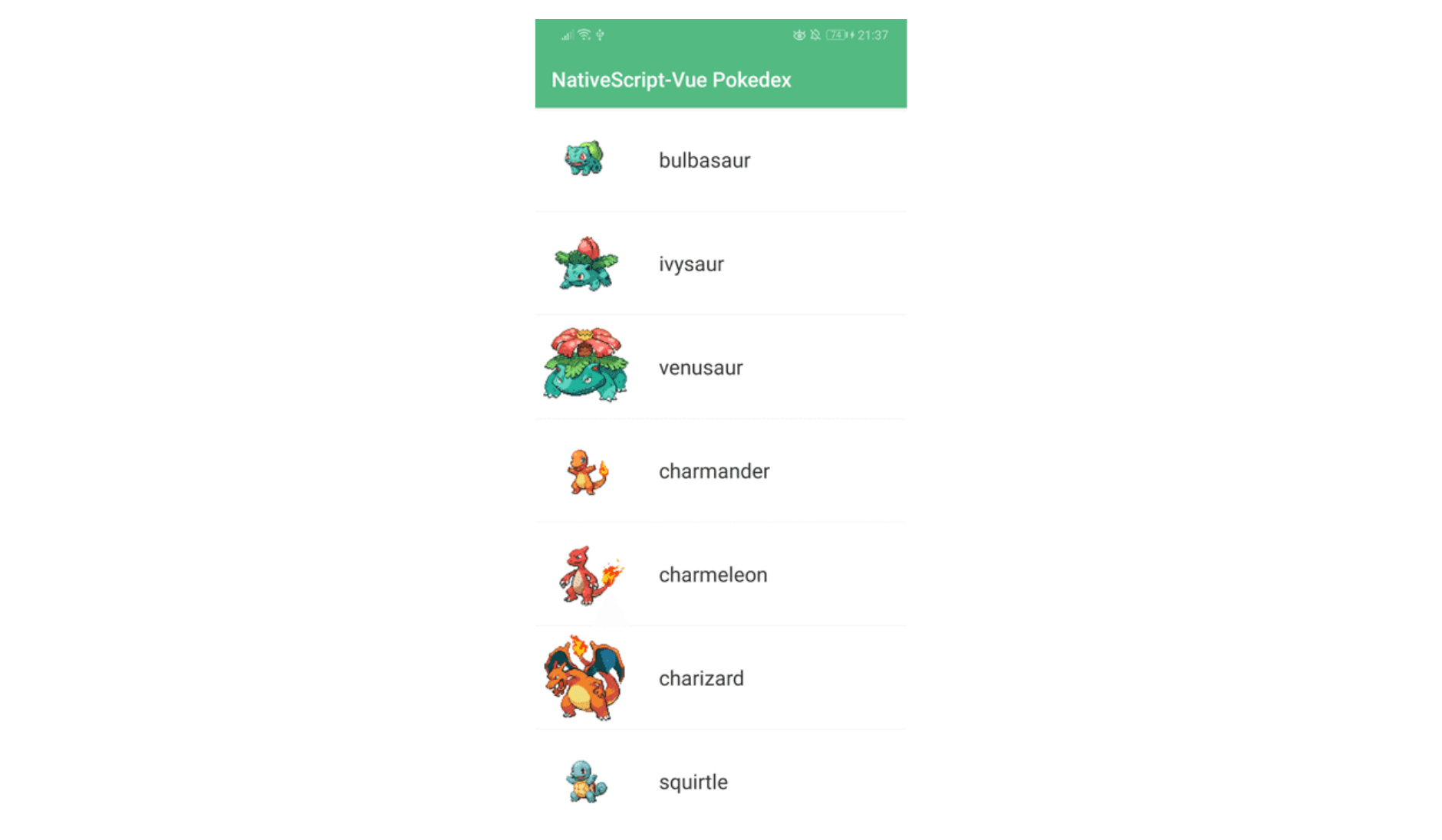 NativeScript-Vue-Pokemon-List-main-screen