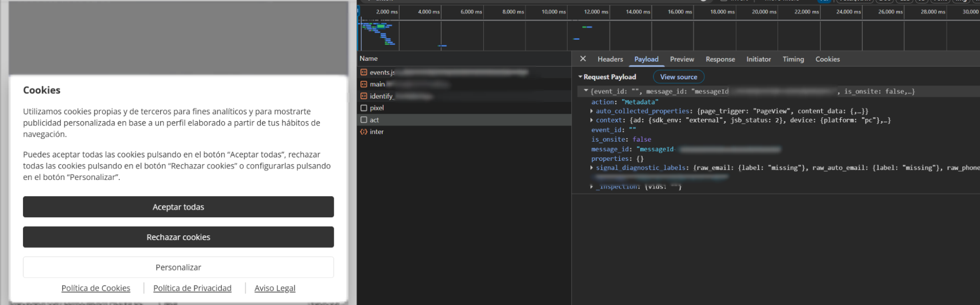Figure 4- Evidence of tracking activity prior to the user consent choice