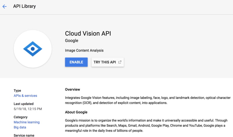 Vision API Enable