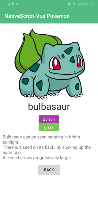 NativeScript Vue Pokemon Screen