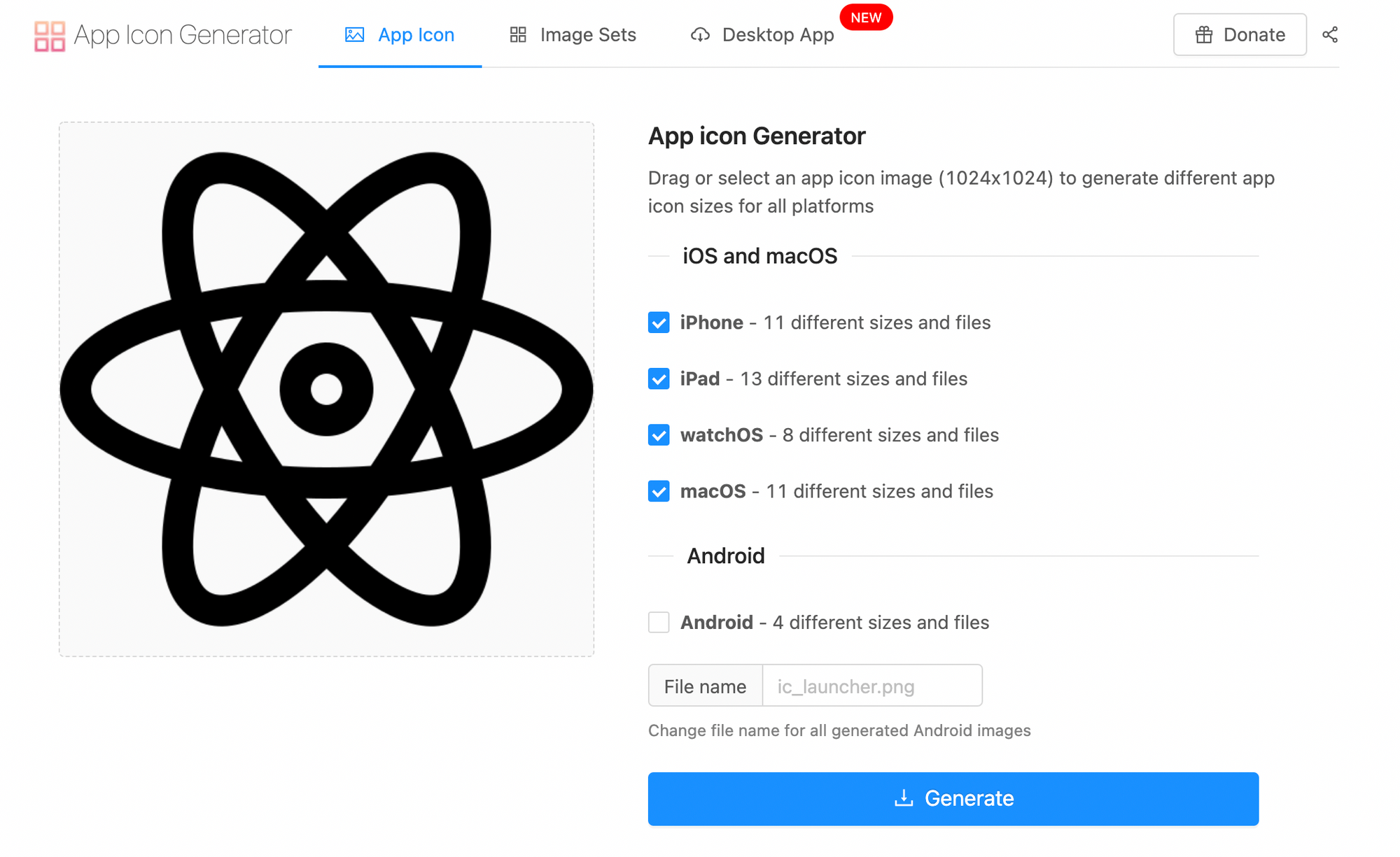 using the free app icon generator called appicon to generate the image for the app icon to this tutorial