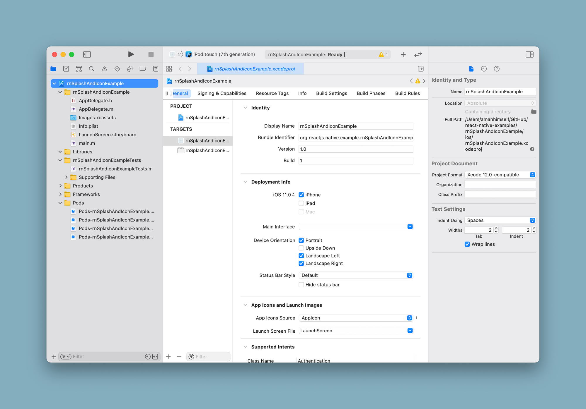 open the file ios/app-name.xcodeproj in Xcode