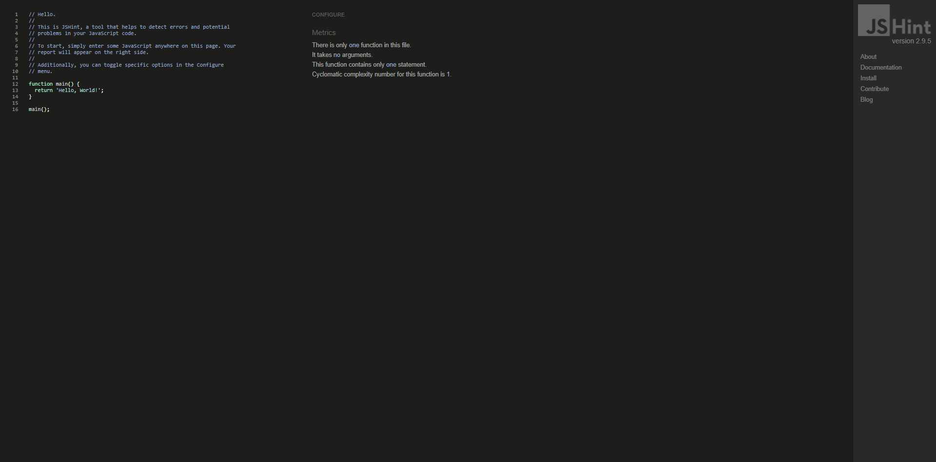 JS Hint-dashboard-example