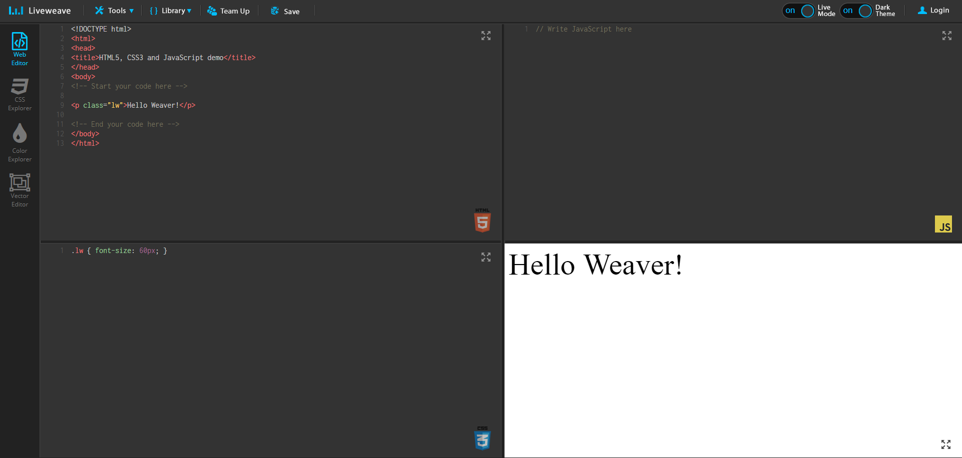 Liveweave-dashboard-example