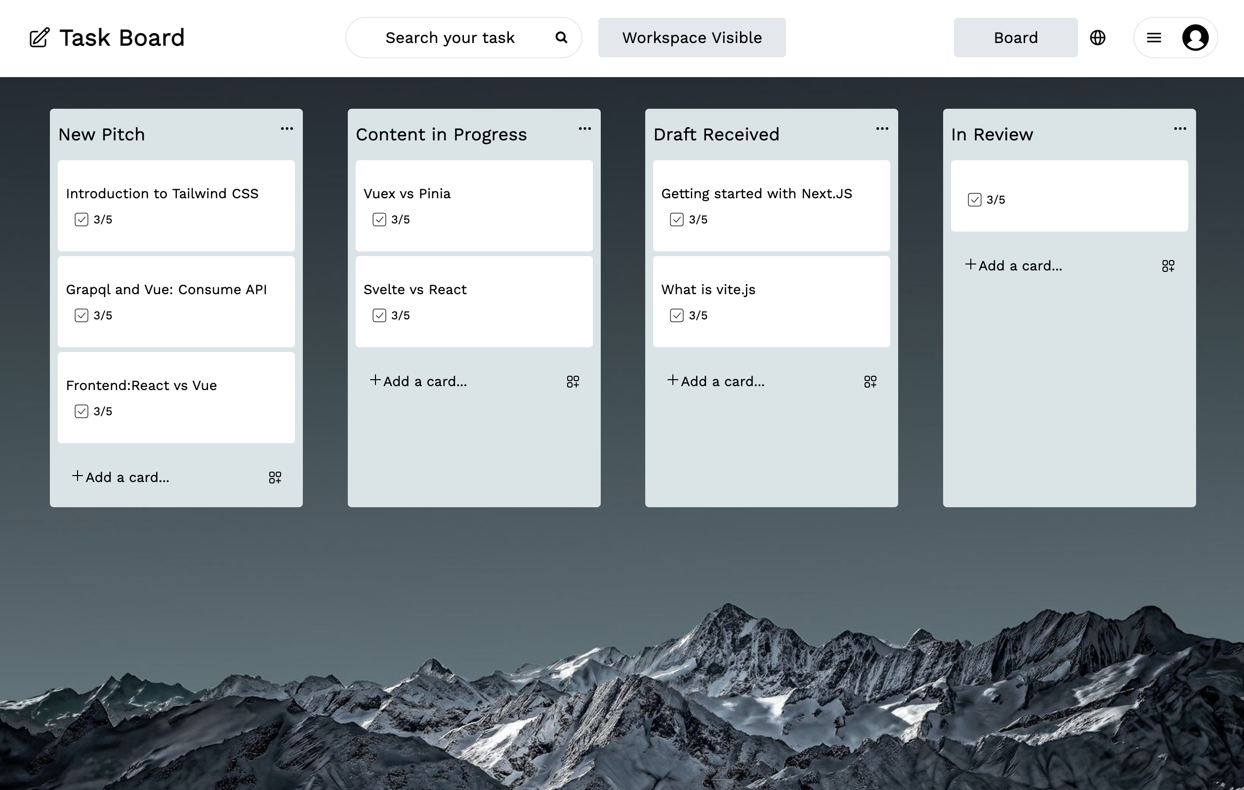 the Kanban board layout